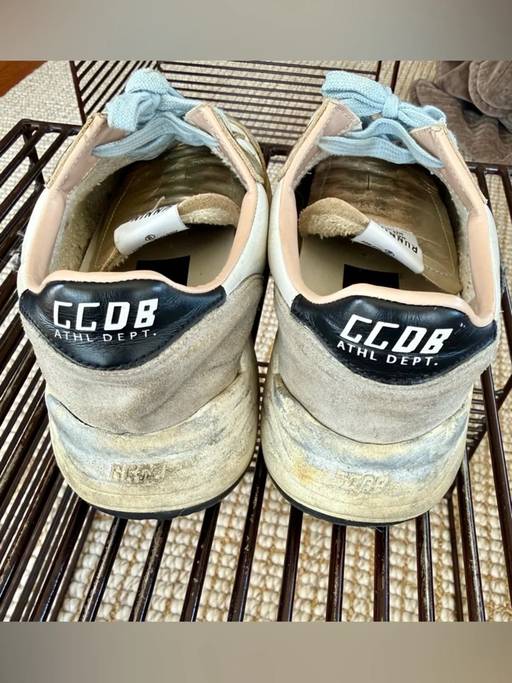 Golden Goose Running Sneakers Sz 39 Gold Cream Glitter Star Italy - Picture 4 of 11